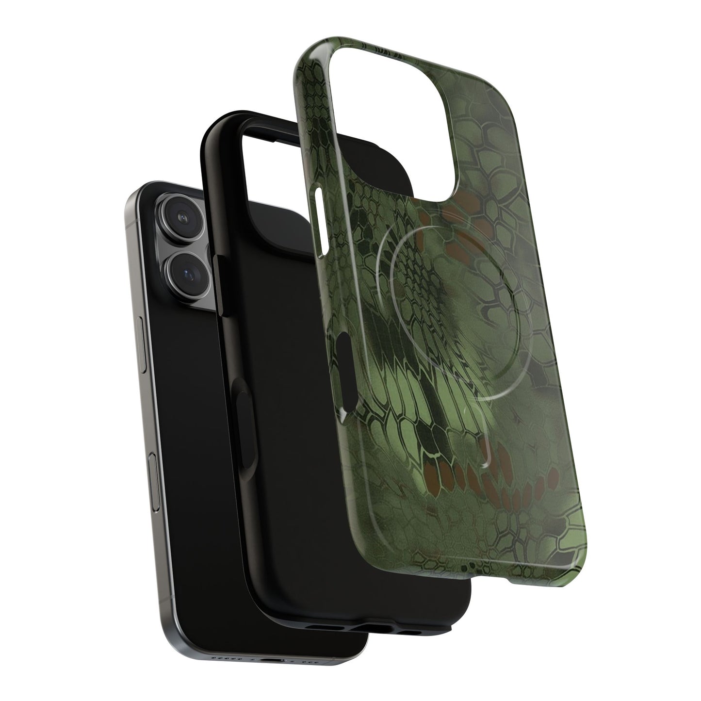 Magnetic Tough Phone Case — Green Camo Flower Snake Skin Protective Cover