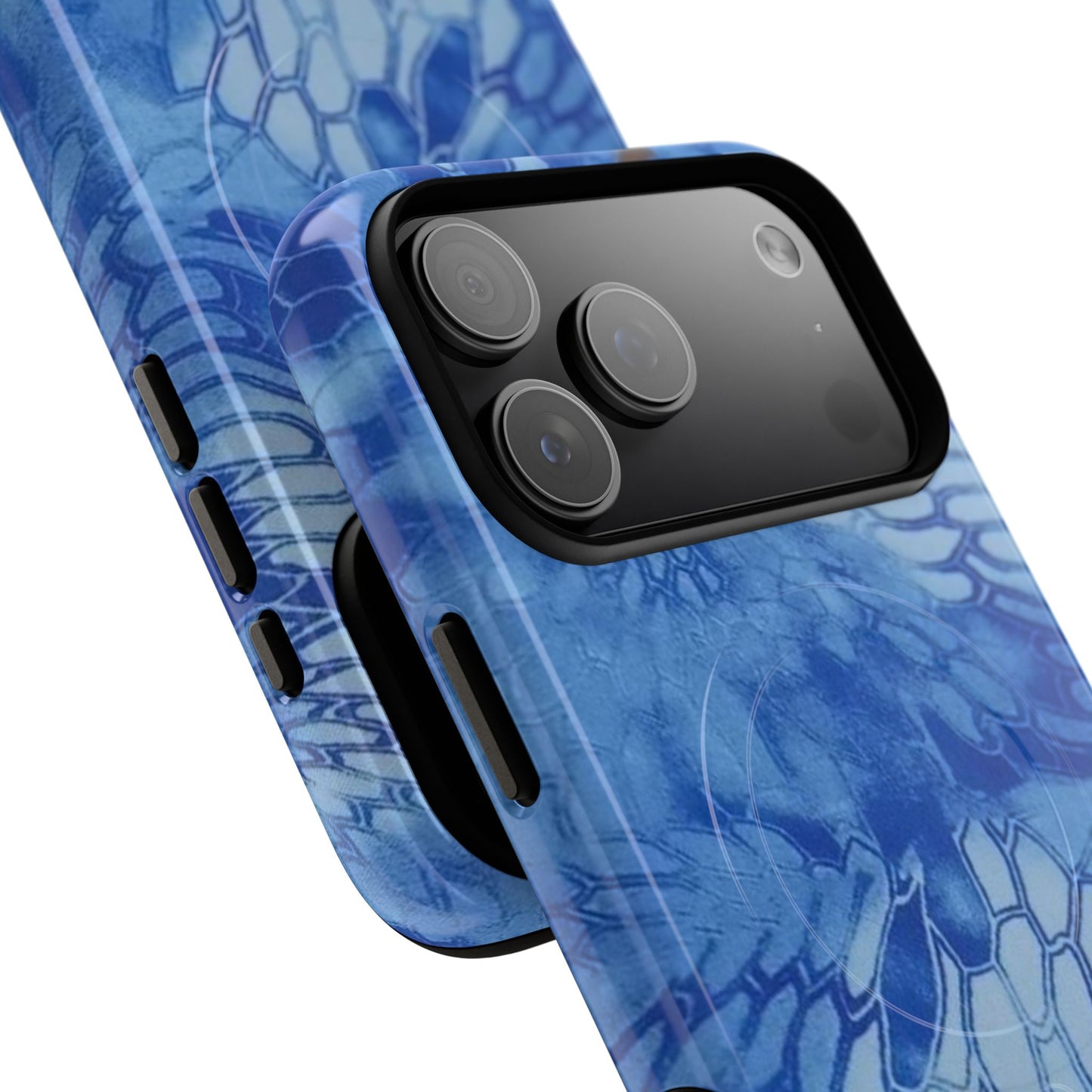 Magnetic Tough Phone Case — Blue Camo Flower Snake Skin Protective Cover