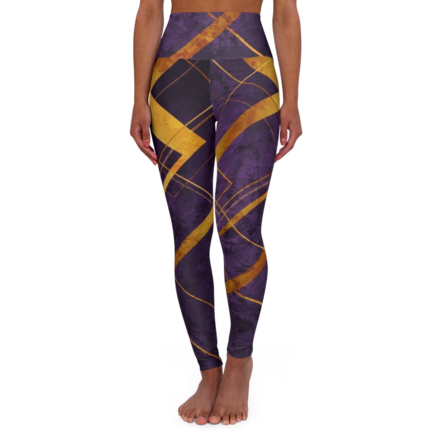 High Waisted Yoga Leggings - Purple & Gold Sports Team