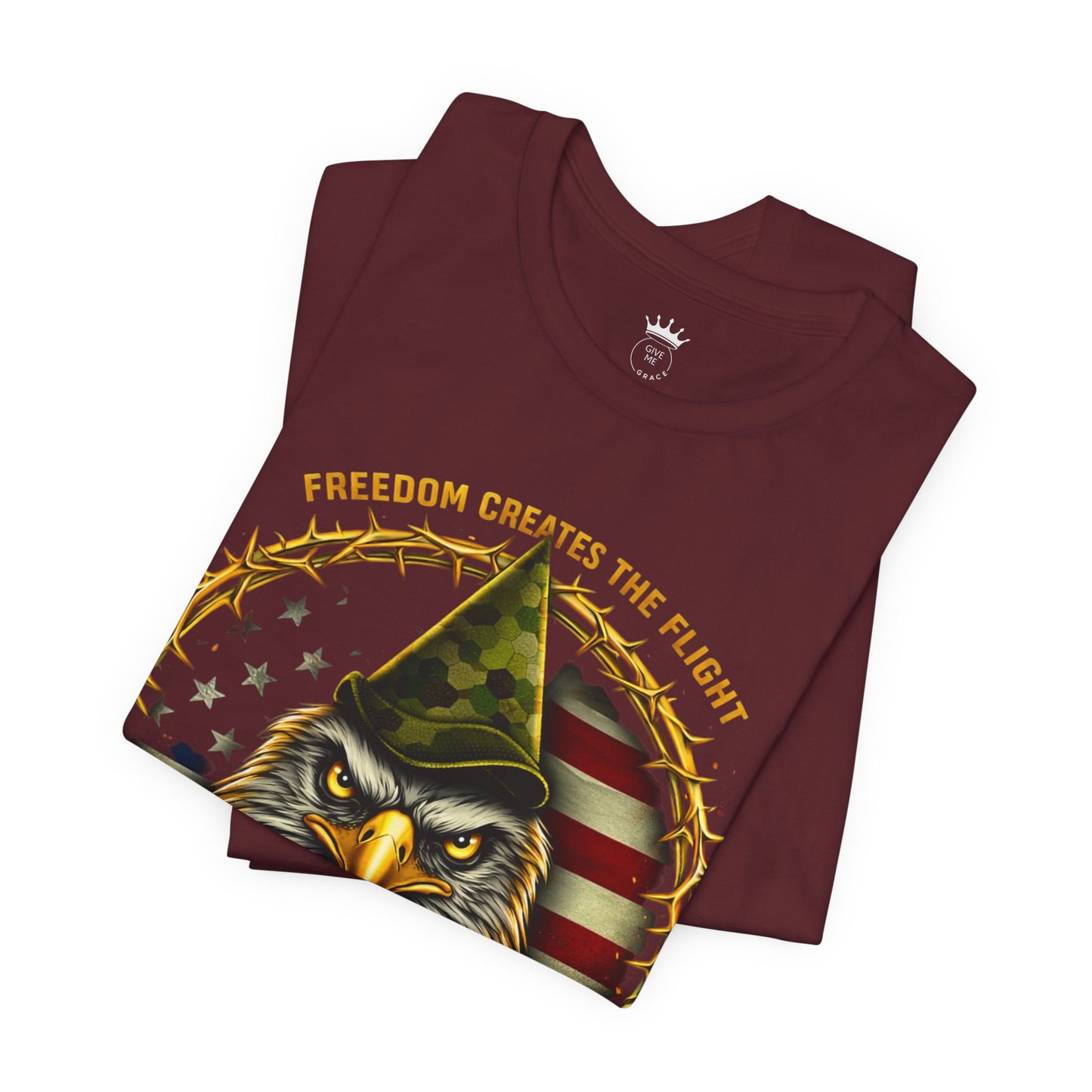 Give Me Grace Eagle design Tee | Patriotic American Flag, Military Helmet, Barbed Wire